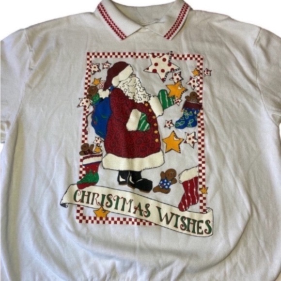 Vintage 90s Holiday Time Santa Ugly Christmas Wishes Collared Sweatshirt XL - Picture 2 of 5